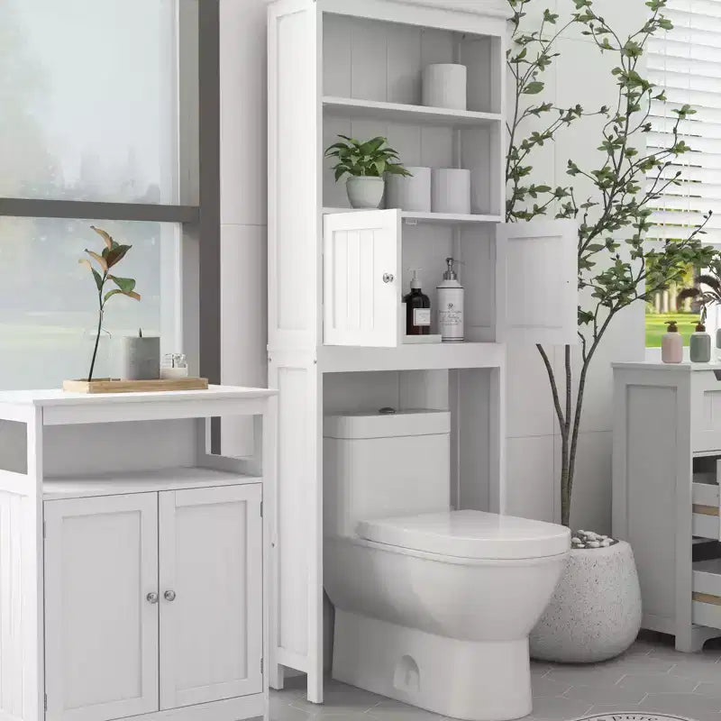 Mobiletto autoportante da bagno con ripiani sopra il WC, bianco