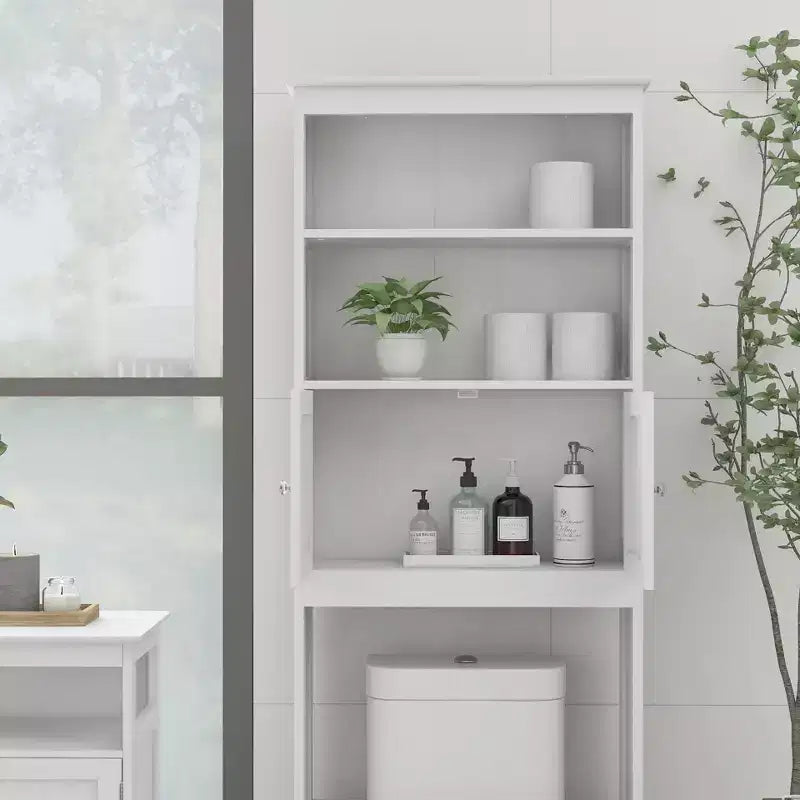 Mobiletto autoportante da bagno con ripiani sopra il WC, bianco